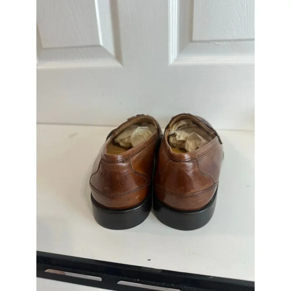 Johnston & Murphy Horner Tasseled Loafers Dress Shoes Sz 10 M Brown-Some Scuffs